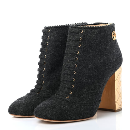 Chanel Chine Felt Short Boots 36.5 Black 3 of 8