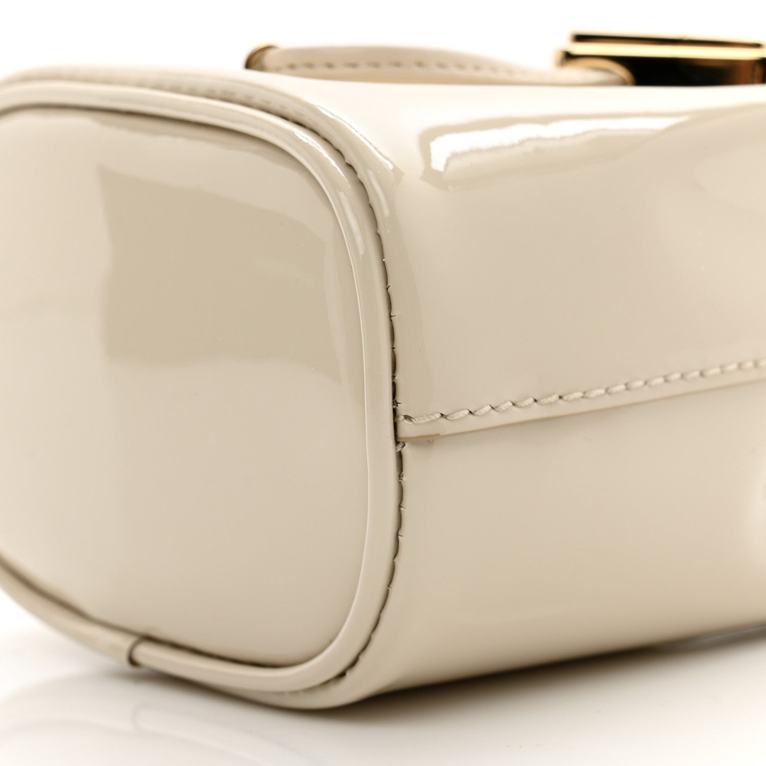 Prada Vernice Metal Triangle Logo Mini Drawcord Pouch Shoulder Bag Avorio 8 of 9