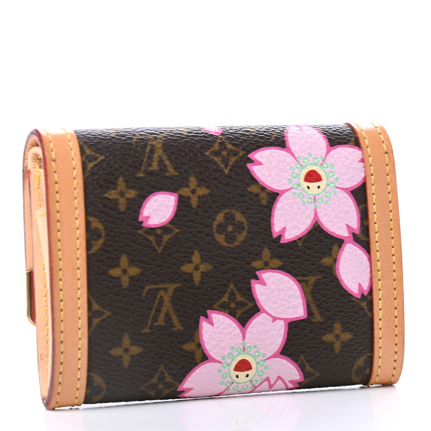 Louis Vuitton Monogram Cherry Blossom Porte-Monnaie Plat Coin Purse Brown 2 of 4