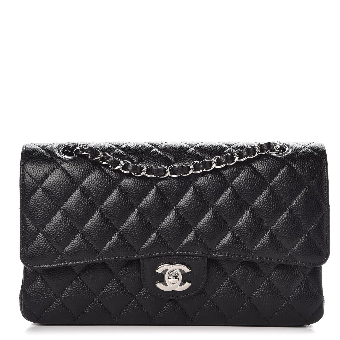 Caviar Quilted Medium Double Flap Black