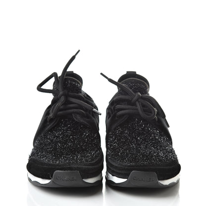 Chanel Stretch Fabric Velvet CC Sneakers 36.5 Black 2 of 8