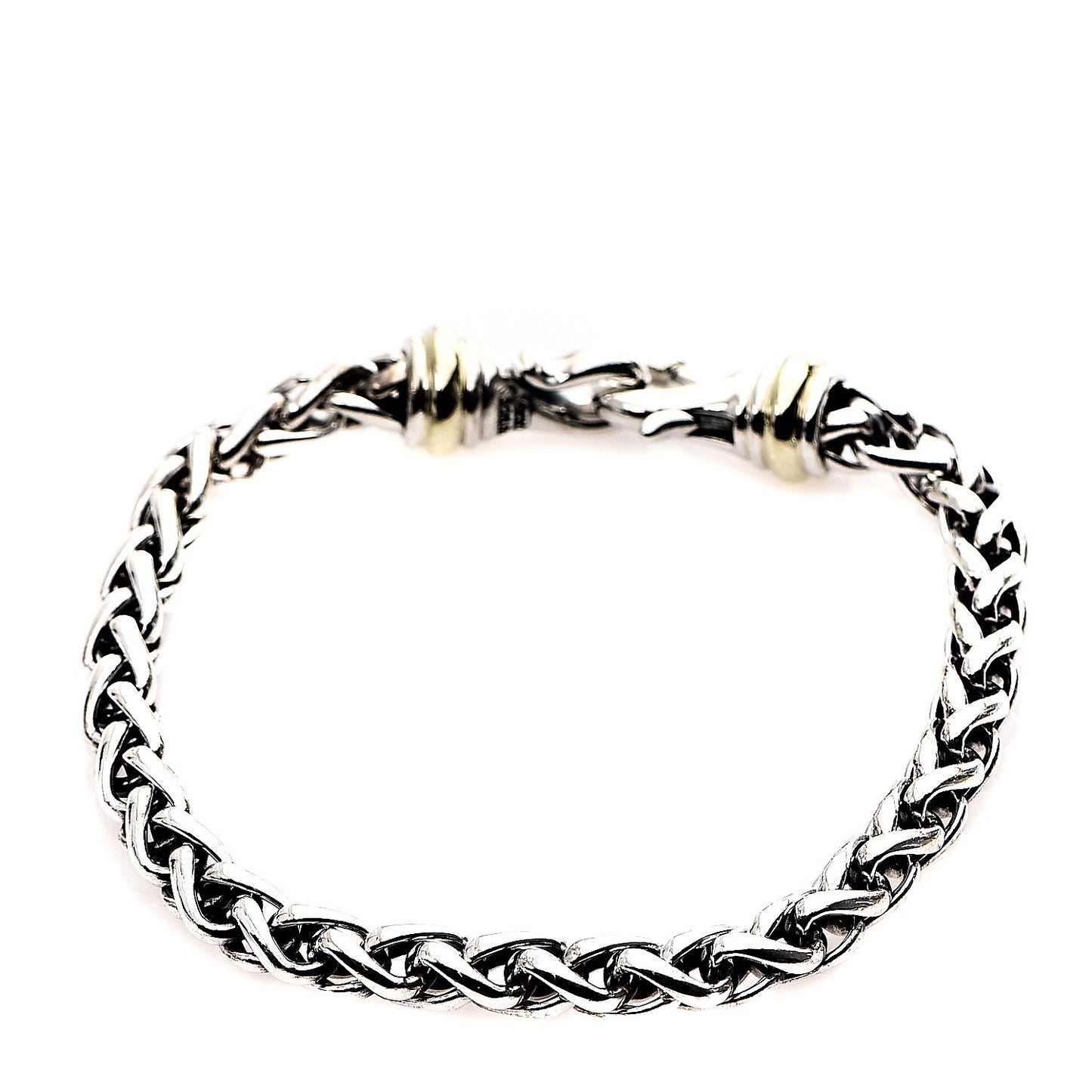 Sterling Silver 14K Yellow Gold 6mm Wheat Chain Bracelet