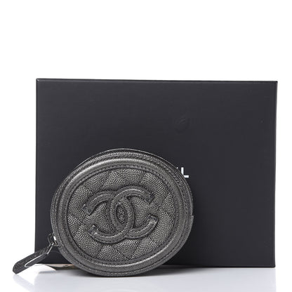 Chanel Metallic Caviar Quilted Filigree Zip Around Classic Coin Purse Dark Silver 8 of 8