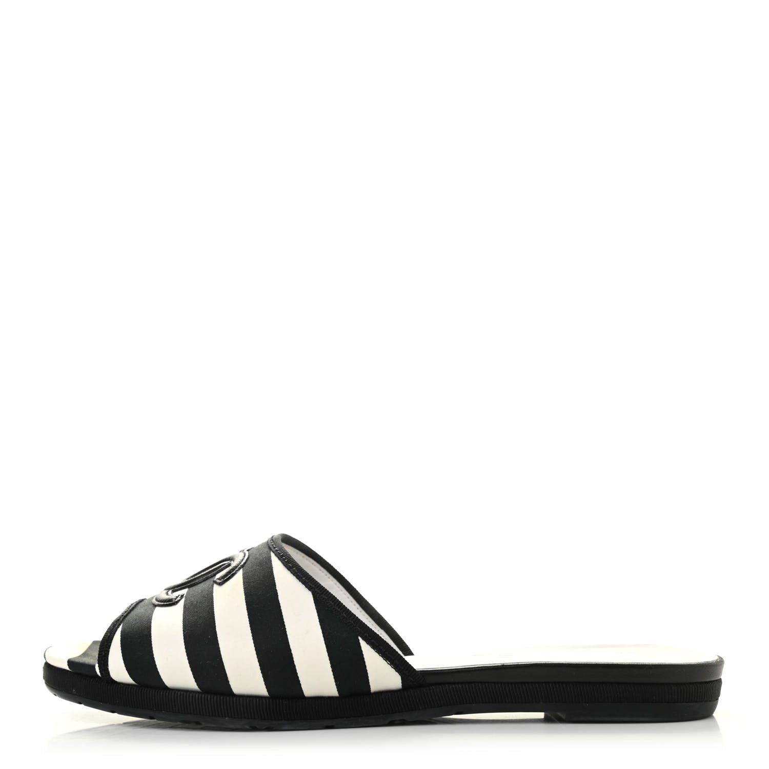 Chanel Striped CC Mules 38 Black White 1 of 10