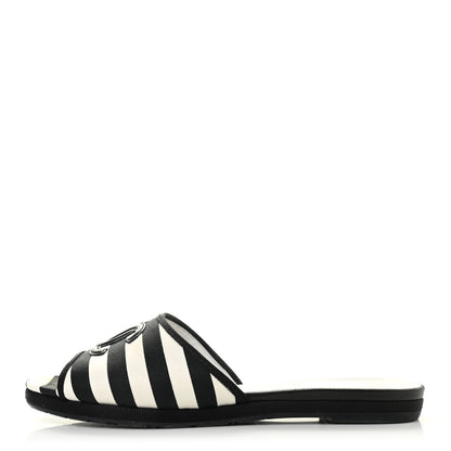 Chanel Striped CC Mules 38 Black White 1 of 10