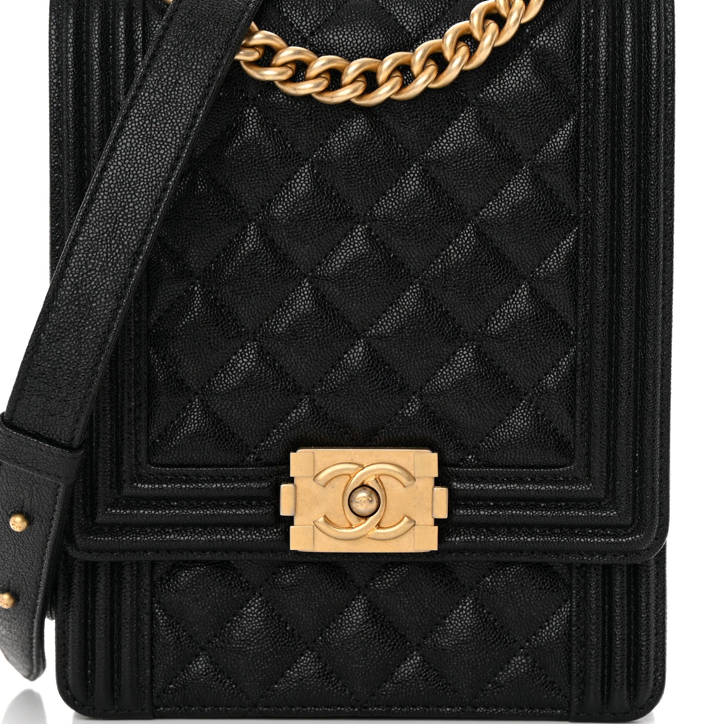 Caviar Quilted North South Boy Flap Black