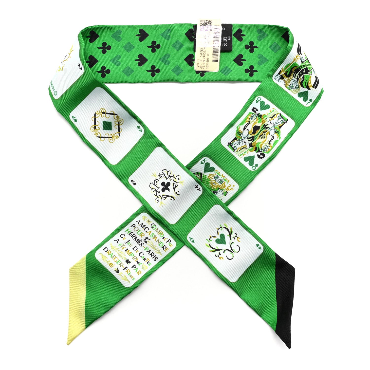 Hermes Silk Jeu de Cartes Twilly Vert Emeraude Black Jaune Soufre 1 of 8