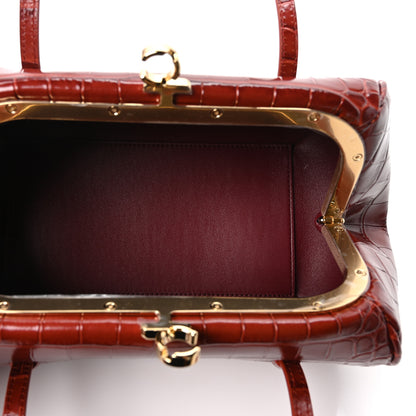 Chanel Calfskin Crocodile Embossed Pretty CC Clutch With Strap Burgundy 5 of 11