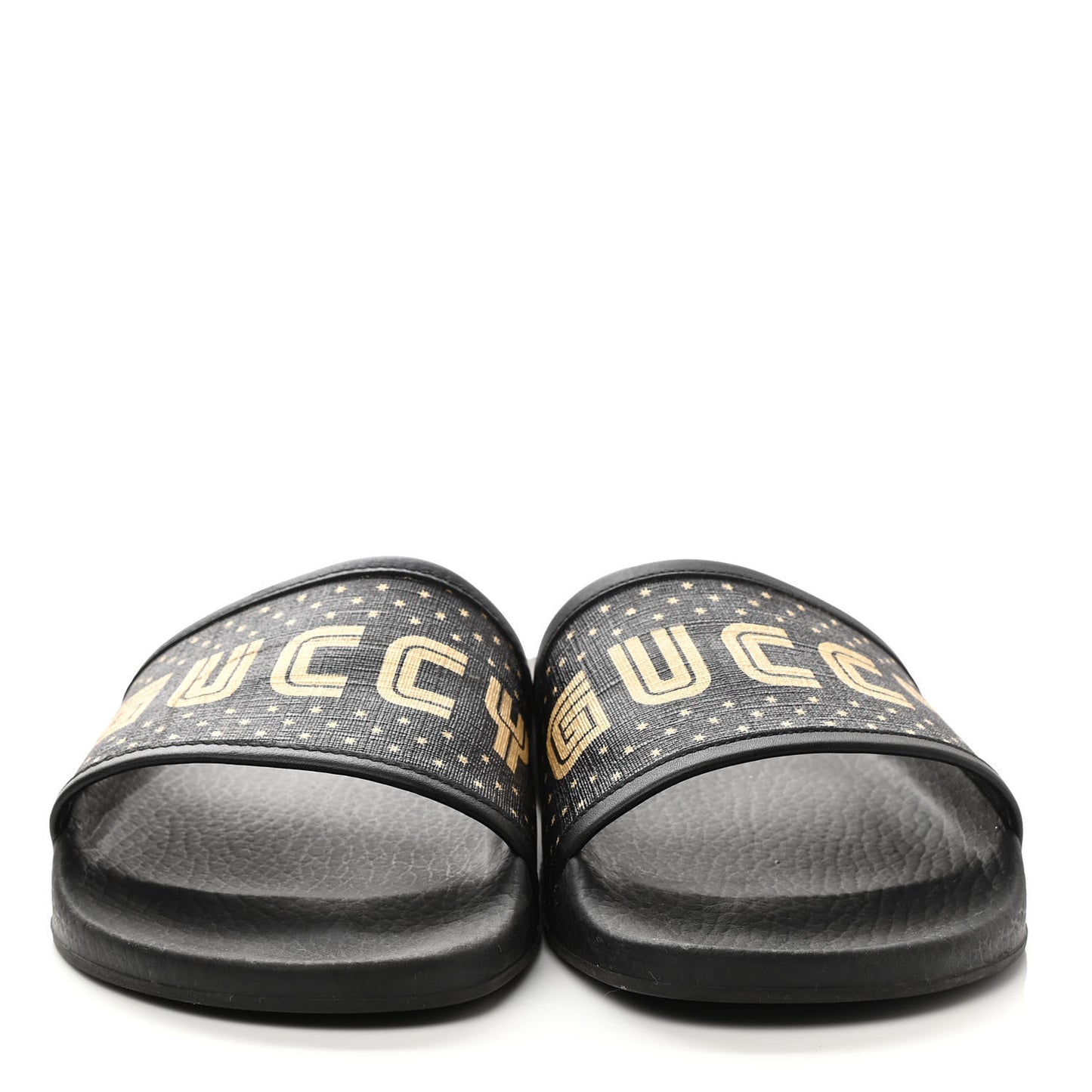 X SEGA Supreme Canvas GUCCY Stars Womens Slide Sandals 40 Black Gold
