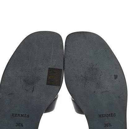 Hermes Box Calfskin Oran Sandals 36.5 Black 9 of 10