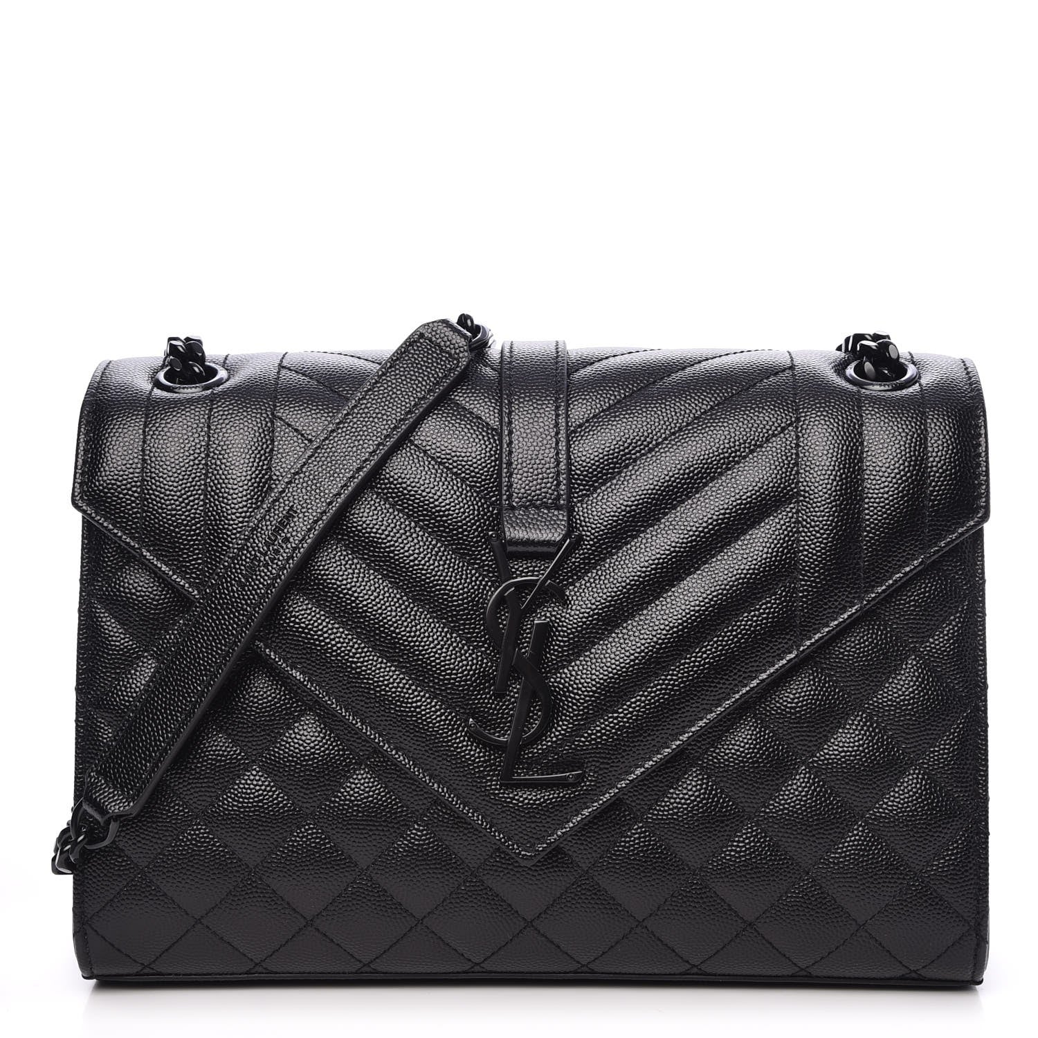 Saint Laurent Grain De Poudre Textured Mixed Matelasse Triquilt Medium Monogram Satchel Black 1 of 8