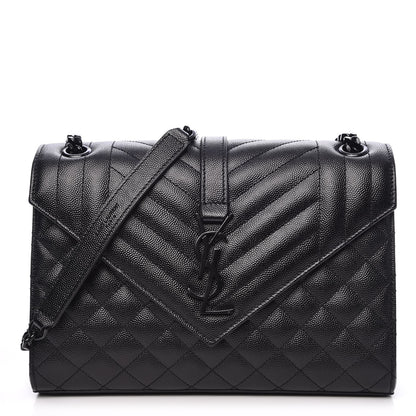 Saint Laurent Grain De Poudre Textured Mixed Matelasse Triquilt Medium Monogram Satchel Black 1 of 8