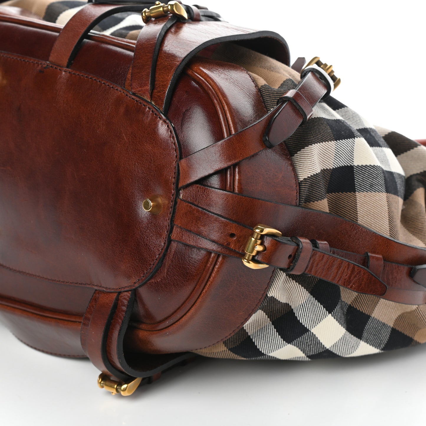 House Check Bridle Calfskin Belted Satchel Brown