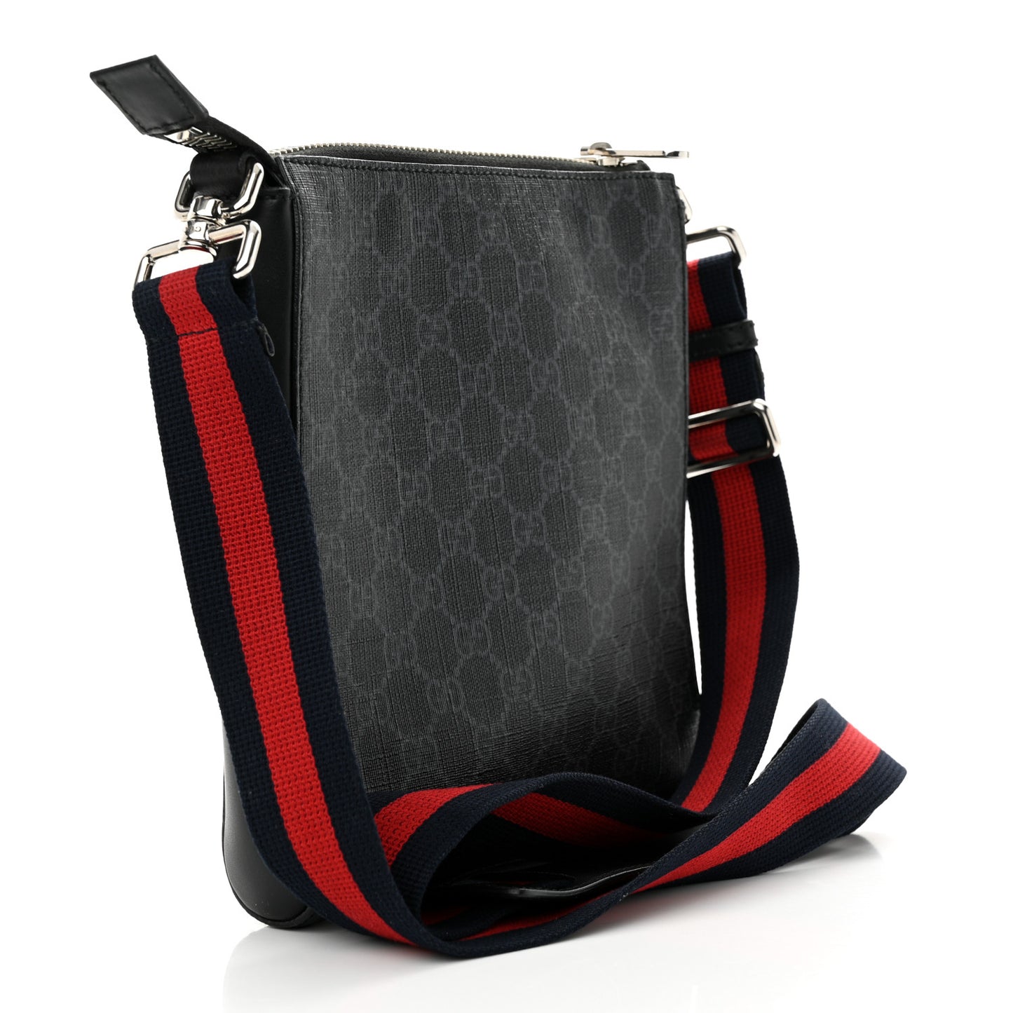 GG Supreme Monogram Web Small Flat Messenger Bag Black Grey
