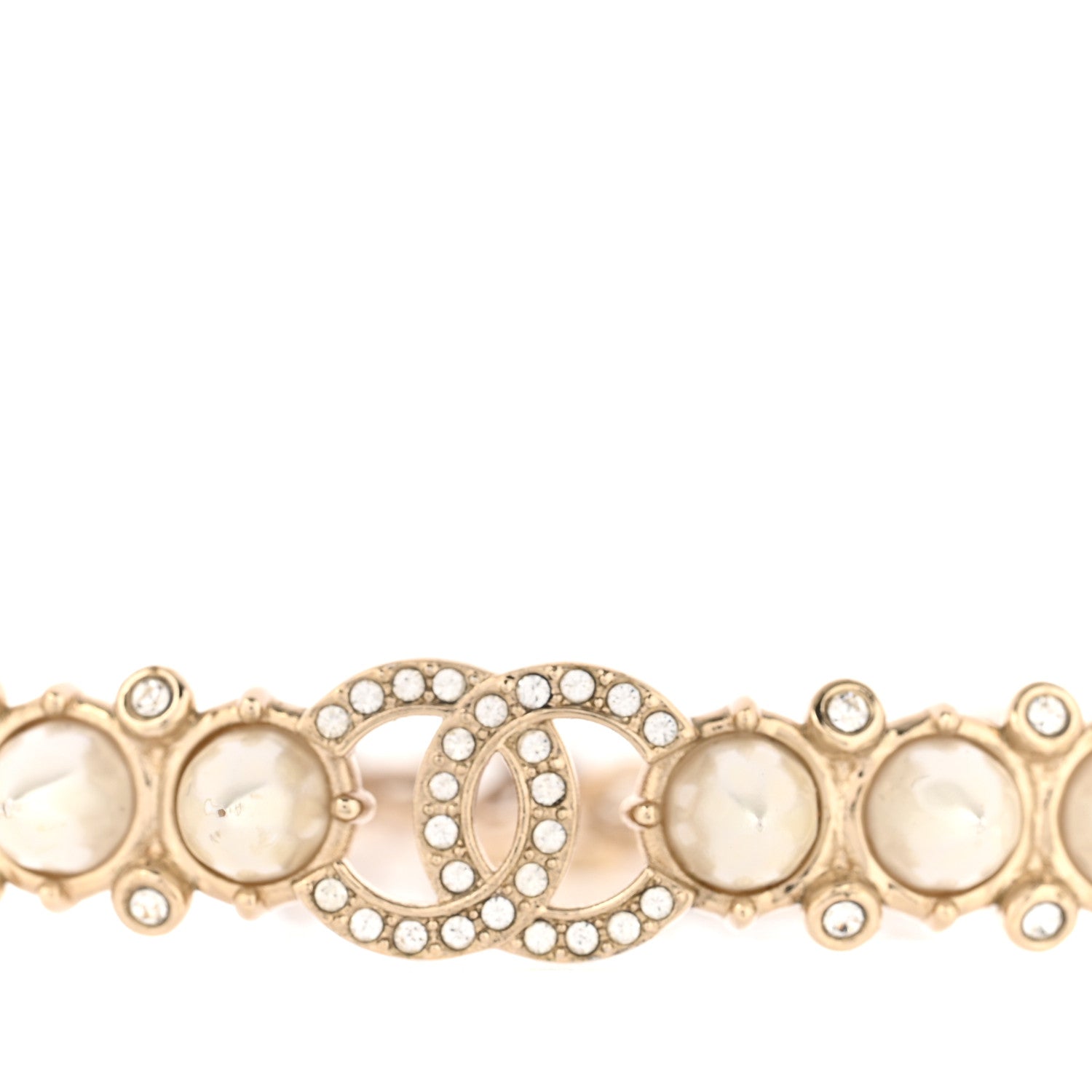 Chanel Strass Crystal Studded Pearl CC Choker Necklace Gold Pearly White 4 of 6