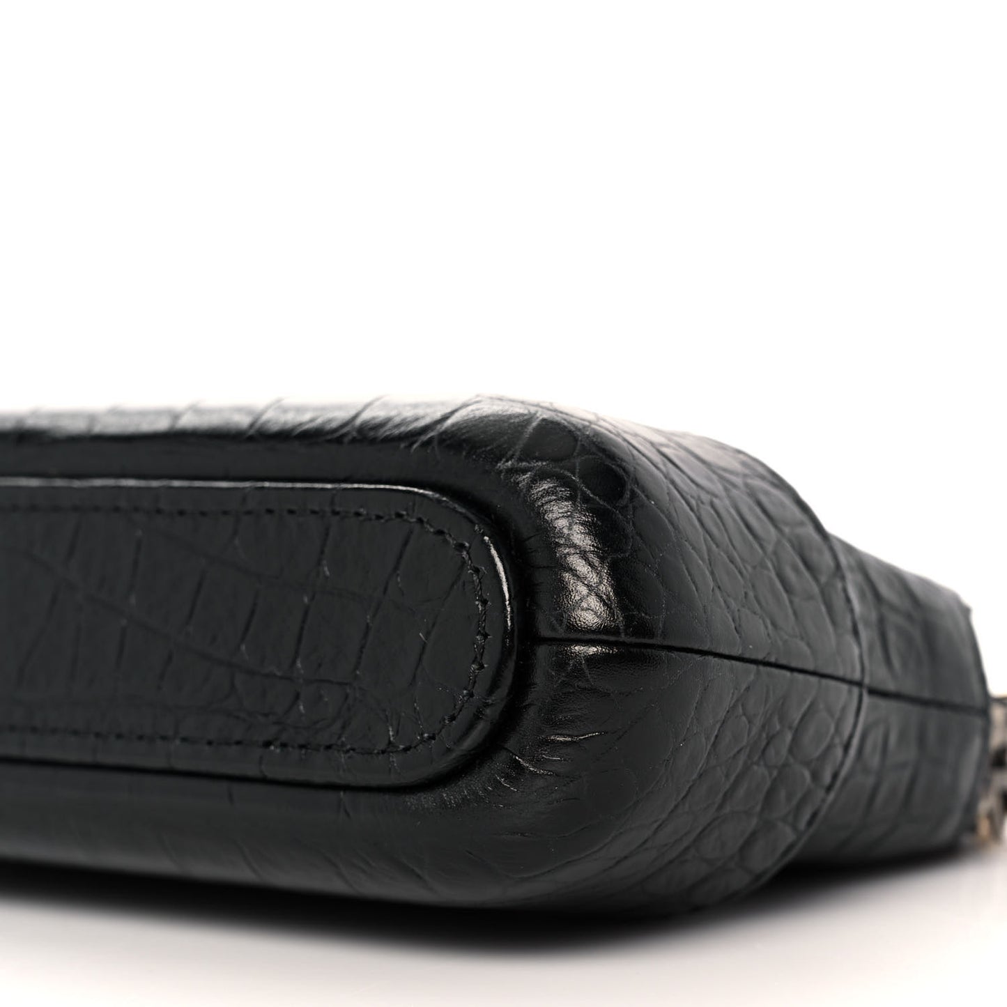 Calfskin Crocodile Embossed Small Gabrielle Clutch With Chain Black