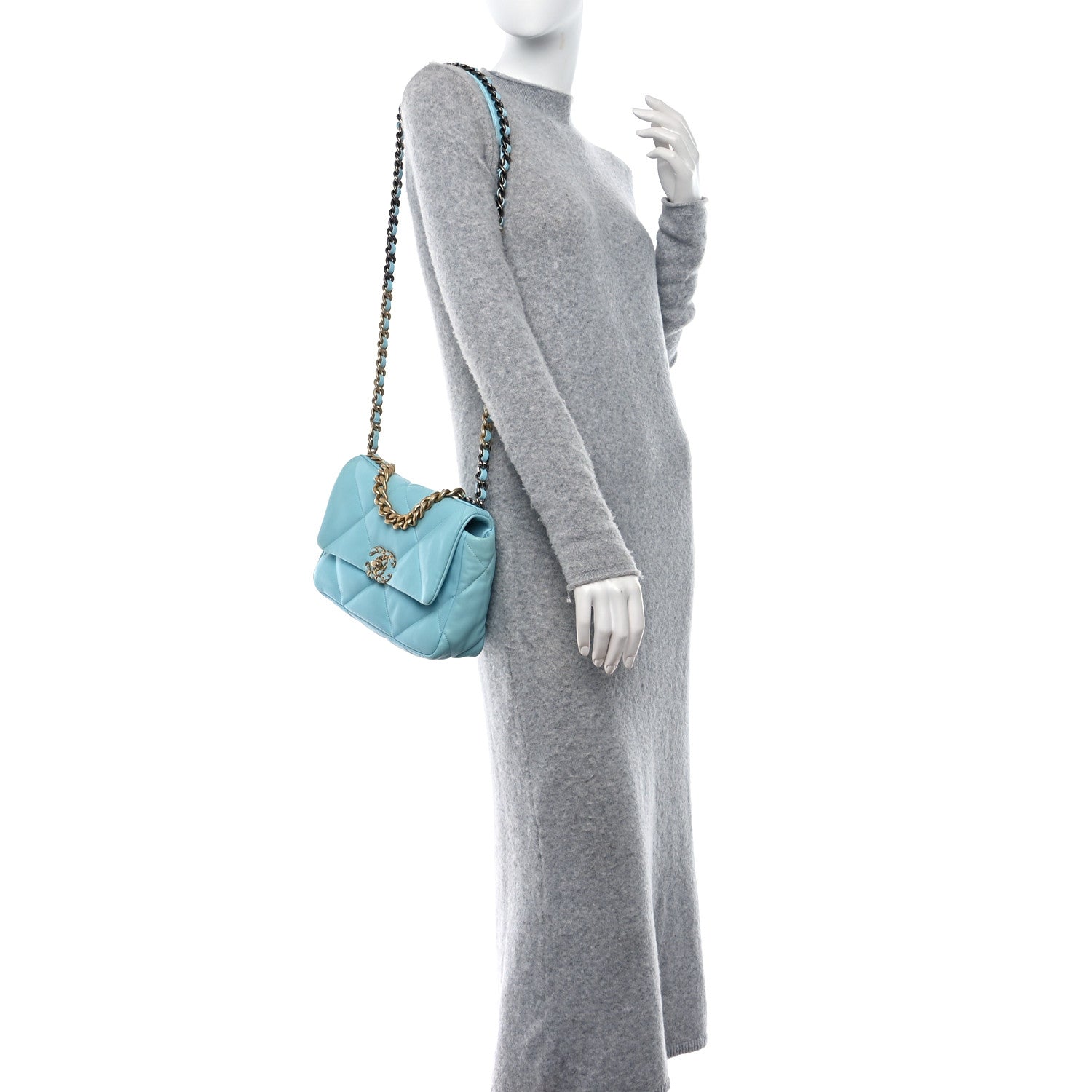 Chanel Lambskin Quilted Medium Chanel 19 Flap Light Blue 2 of 9