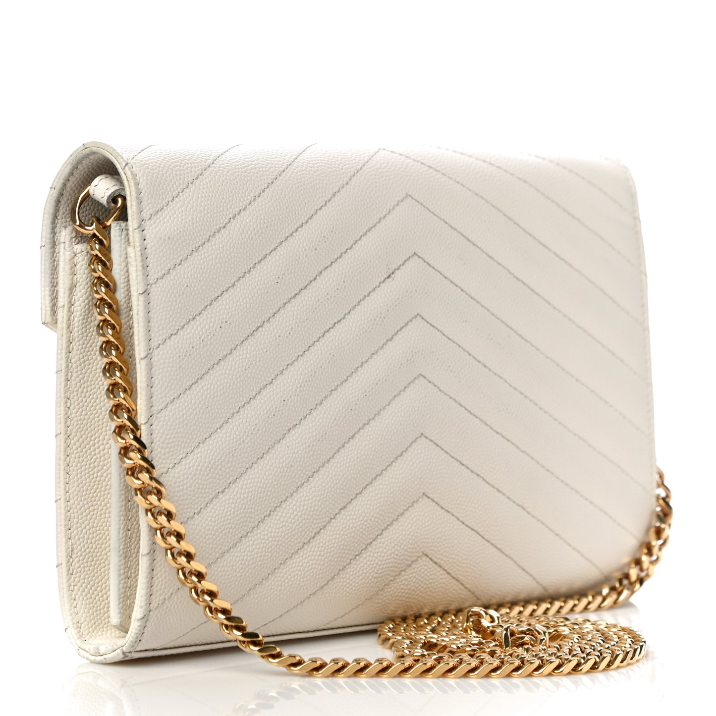 Grain De Poudre Matelasse Chevron Monogram Chain Wallet White