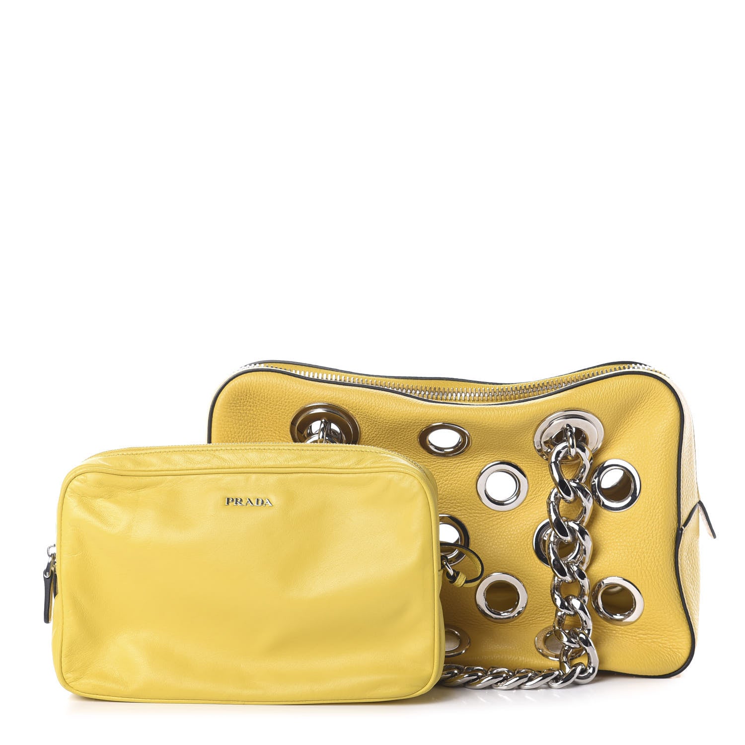 Prada Vitello Daino Grommet Chain Satchel Bag Soleil 1 of 8