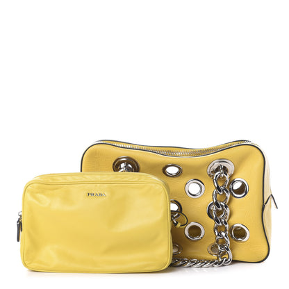 Prada Vitello Daino Grommet Chain Satchel Bag Soleil 1 of 8