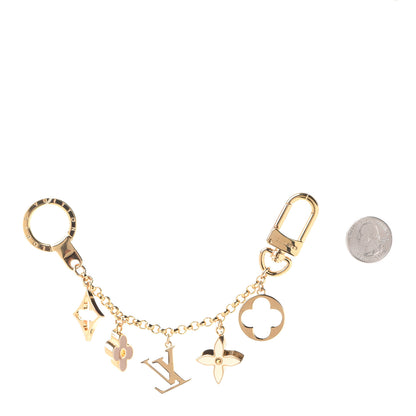 Louis Vuitton Brass Enamel Fleur De Monogram Bag Charm Chain Gold 2 of 4
