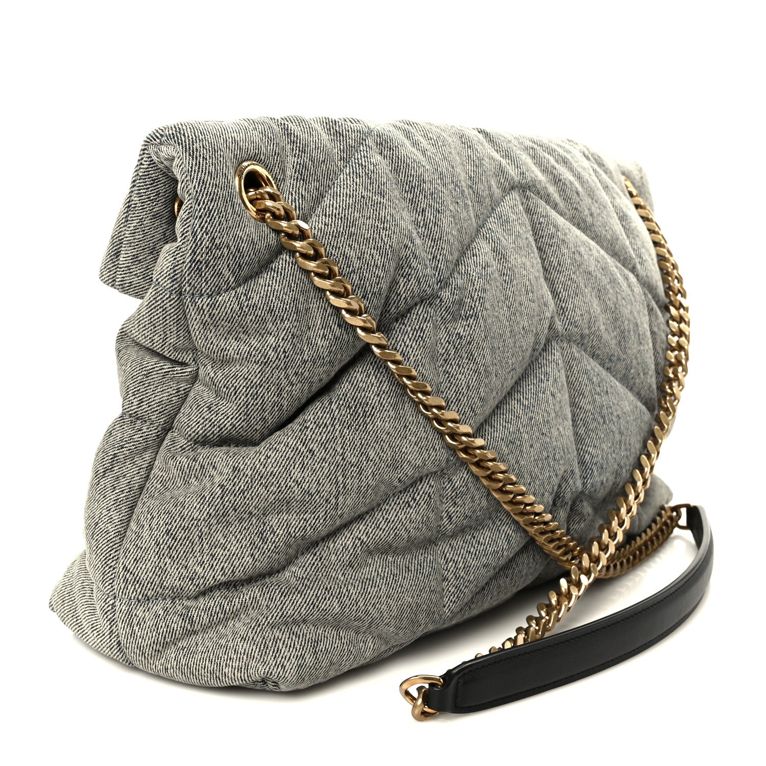 Saint Laurent Denim Quilted Medium Loulou Puffer Monogram Chain Satchel Azur 3 of 10