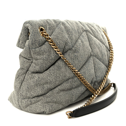 Saint Laurent Denim Quilted Medium Loulou Puffer Monogram Chain Satchel Azur 3 of 10