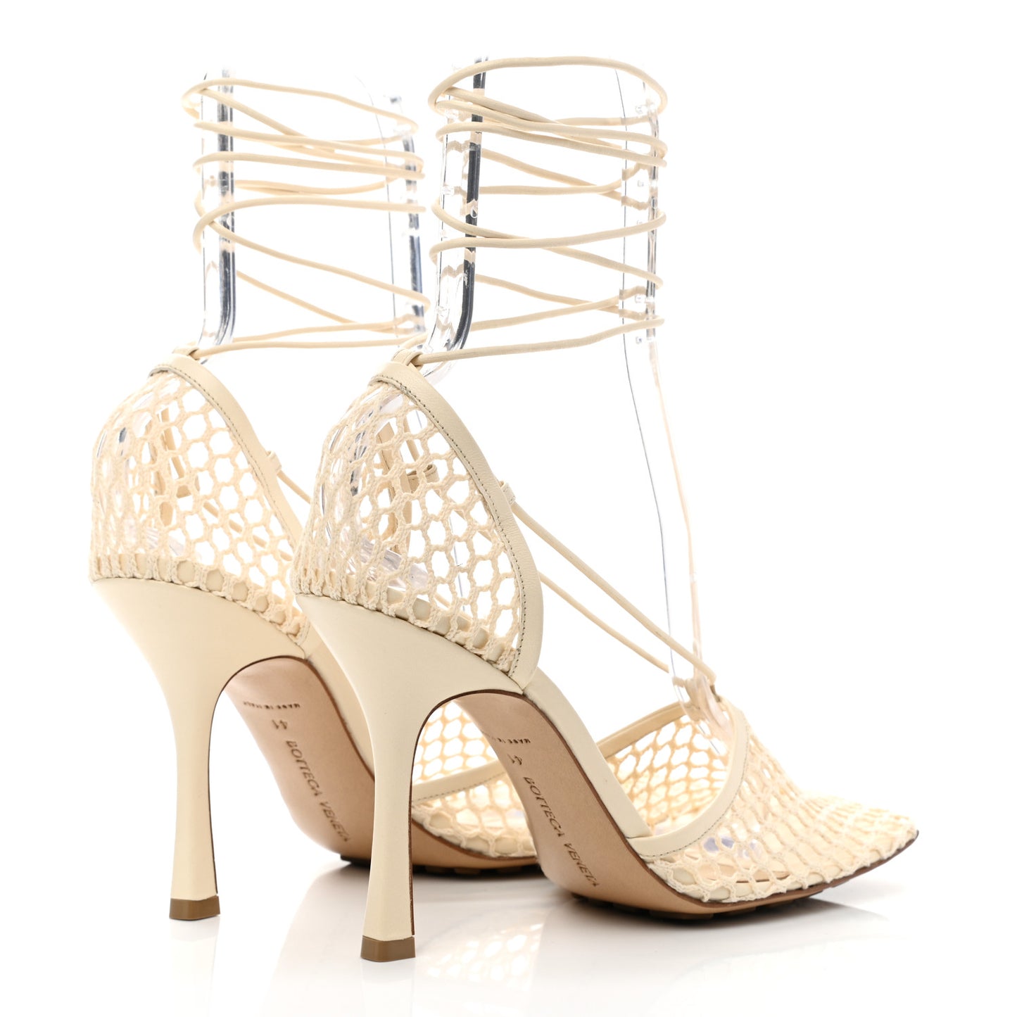 Mesh Nappa Stretch Ankle Tie Sandals 41 Toile