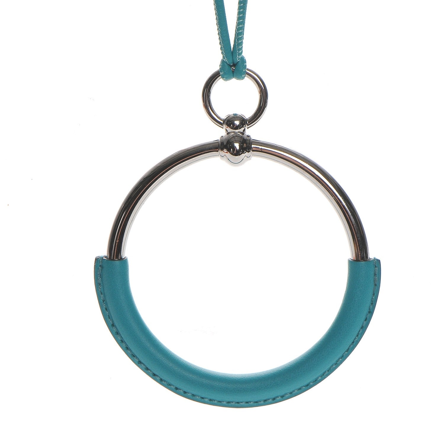 Hermes Swift Palladium Grand Loop Pendant Necklace Bleu Paon 4 of 7