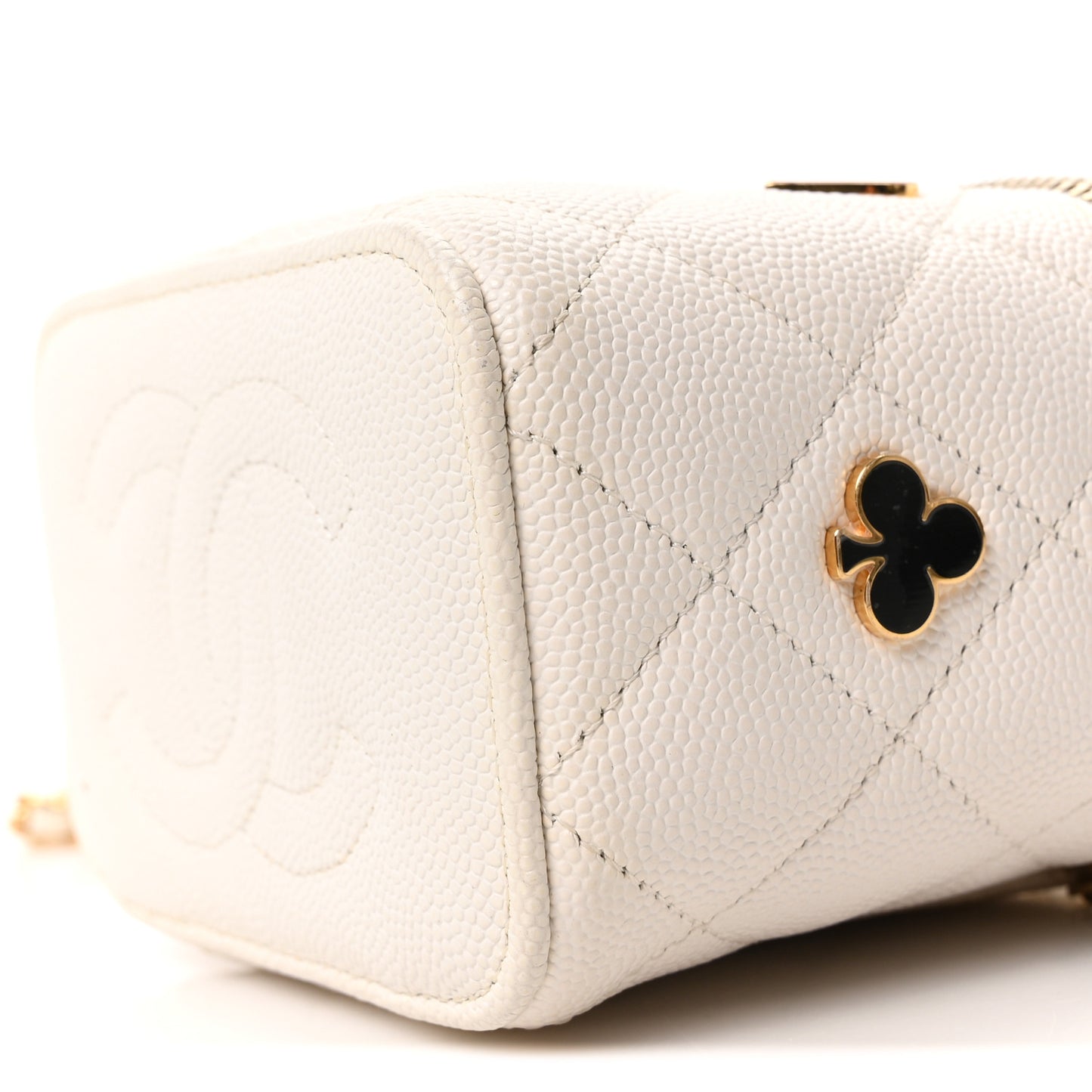 Caviar Quilted Enamel Coco Casino Mini Vanity Case With Chain White
