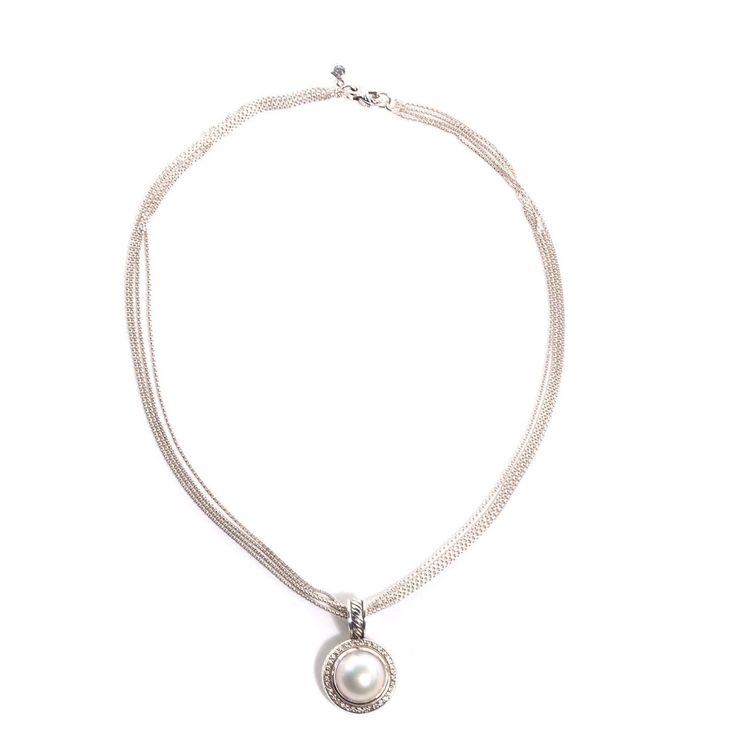 Sterling Silver Pave Diamond Freshwater Pearl 21mm Cerise Pendant Necklace