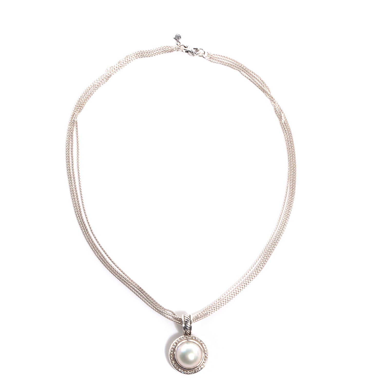 David Yurman Sterling Silver Pave Diamond Freshwater Pearl 21mm Cerise Pendant Necklace 4 of 7