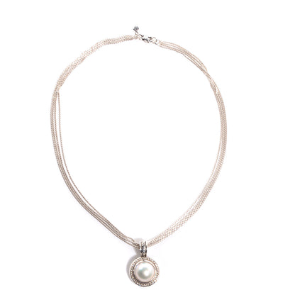 David Yurman Sterling Silver Pave Diamond Freshwater Pearl 21mm Cerise Pendant Necklace 4 of 7