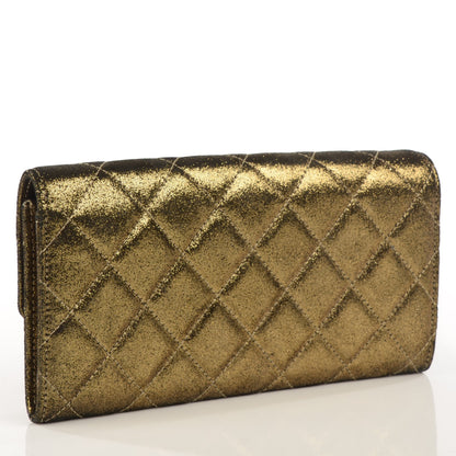 Chanel Iridescent Calfskin Quilted Tartan Button Large Gusset Flap Wallet Gold 3 of 8