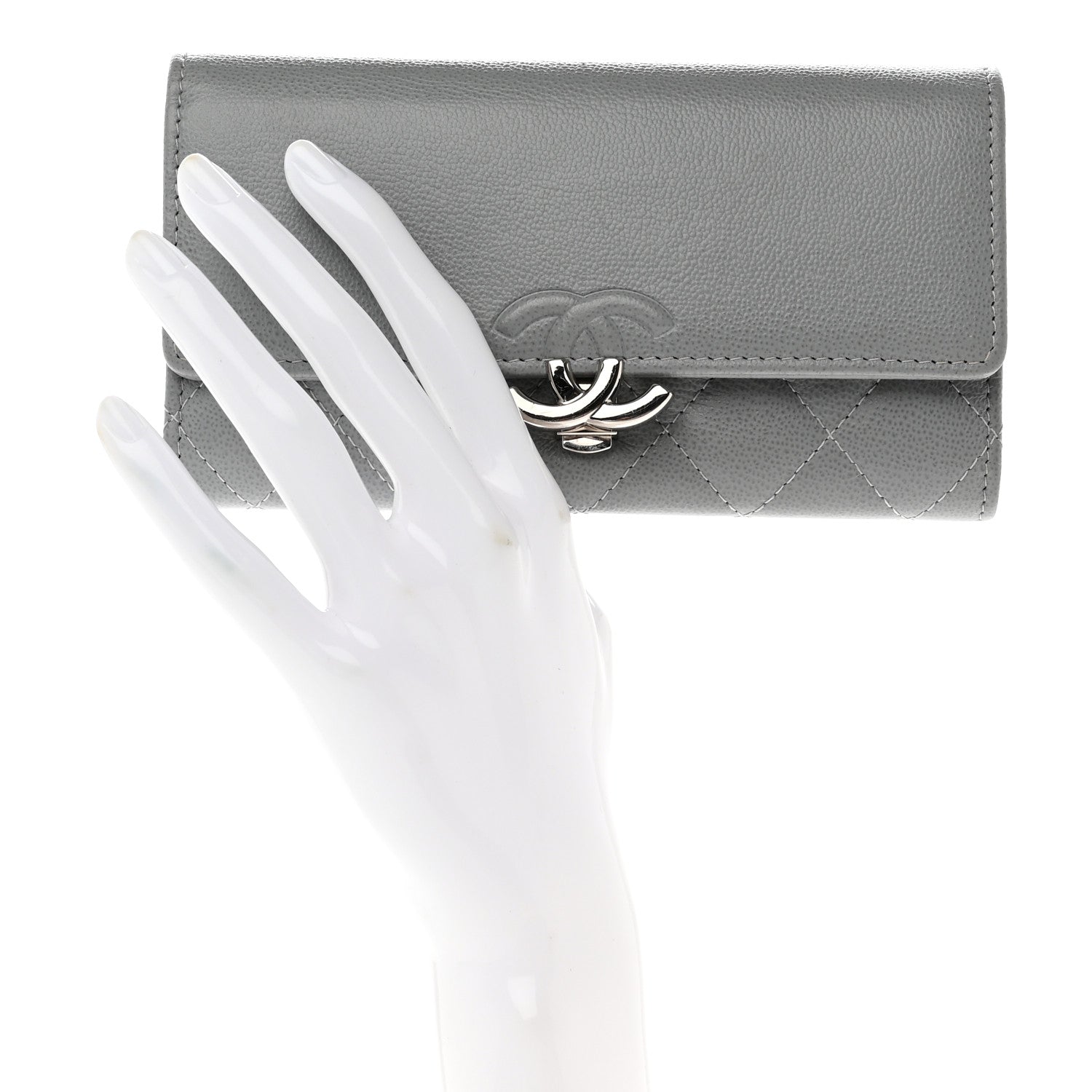 Chanel Grained Calfskin Quilted CC Box Flap Wallet Grey 2 of 8