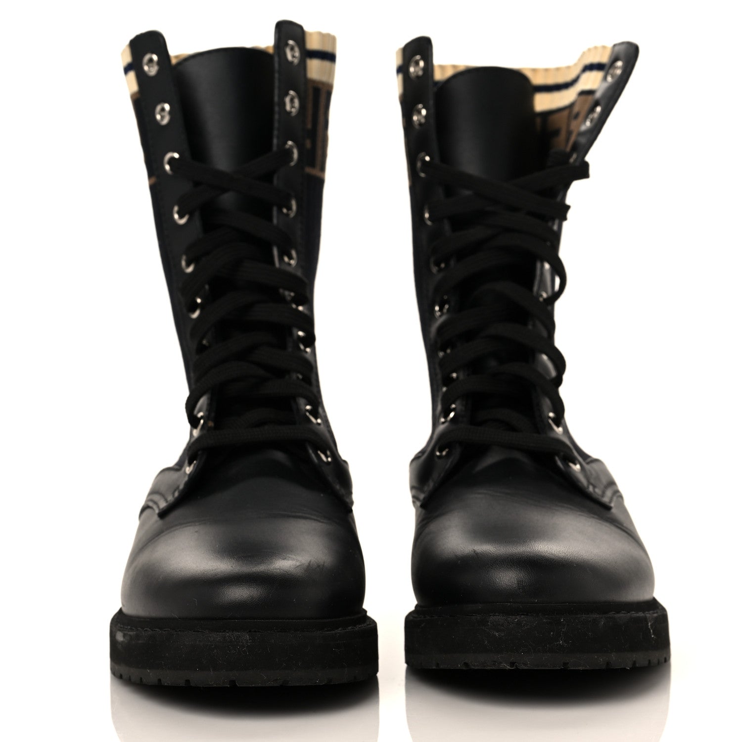 Fendi Calfskin Stretch Fabric Rockoko Biker Boots 38 Tobacco Black Marino 2 of 8