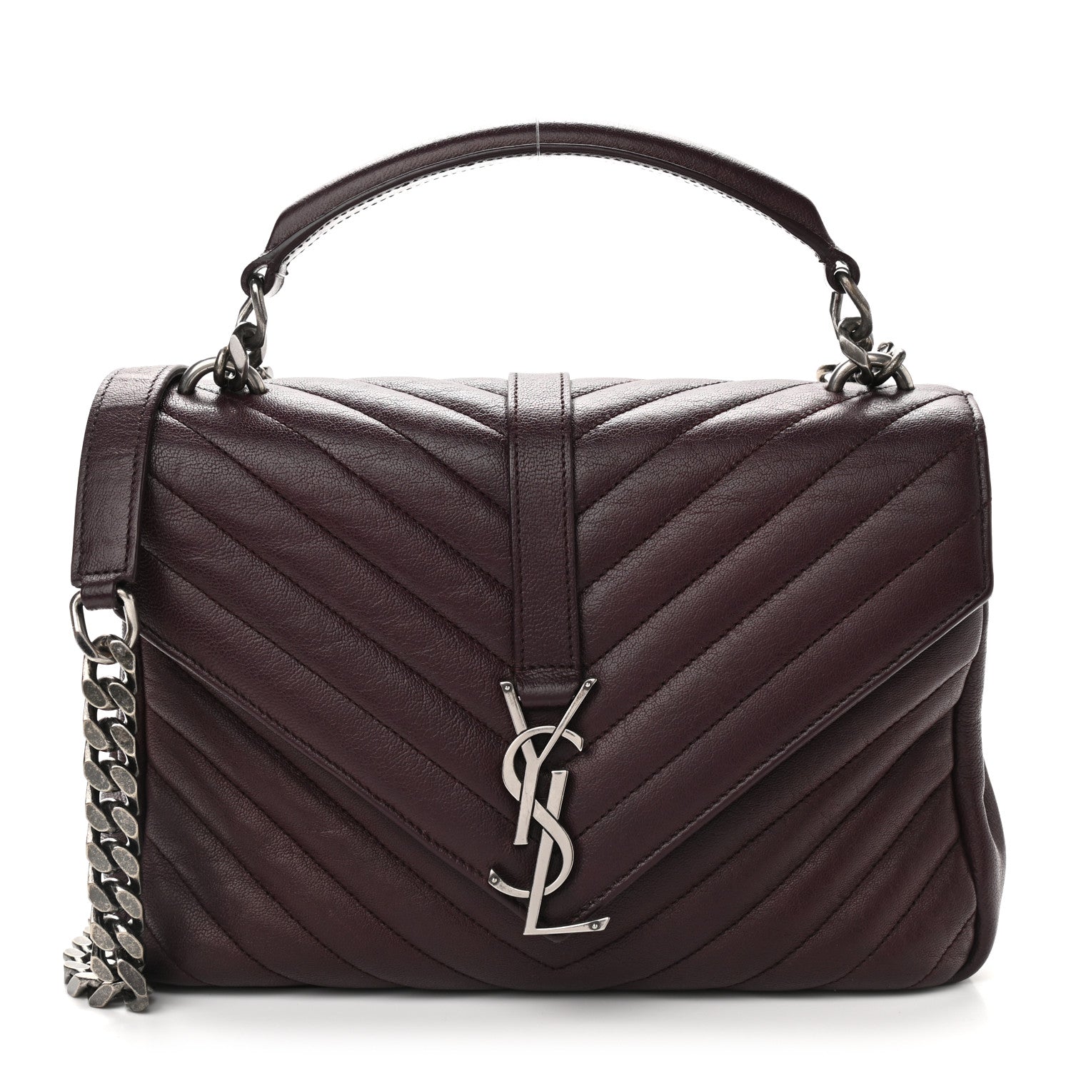 Saint Laurent Sheepskin Matelasse Chevron Monogram Medium College Bag Amaranto 1 of 10