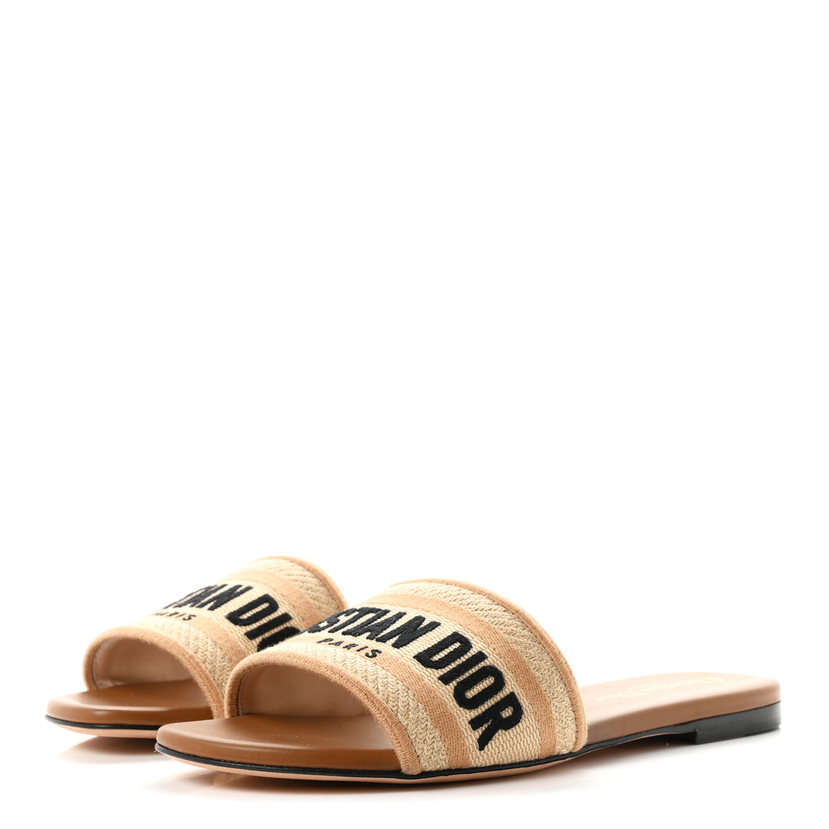 Canvas Embroidered Dway Flat Slide Sandals 35.5 Chestnut
