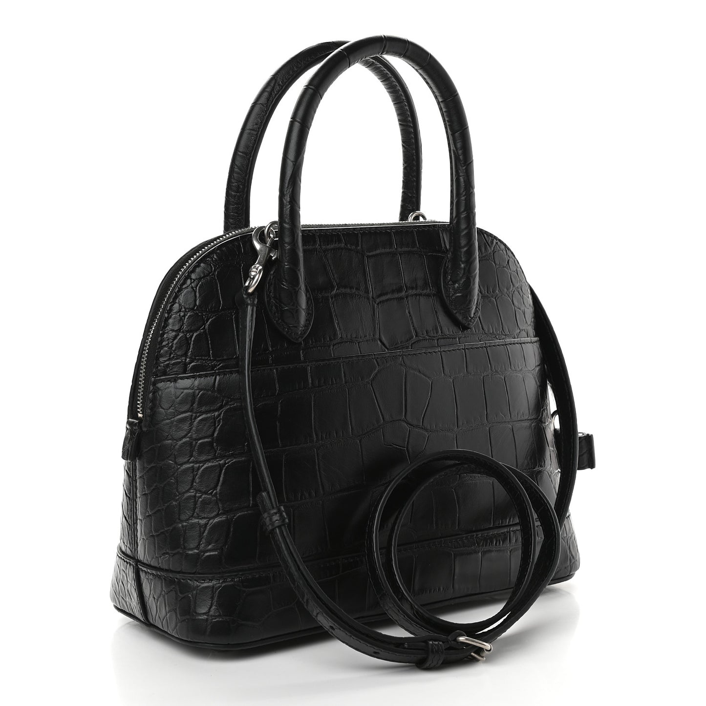 Calfskin Logo Crocodile Embossed S Ville Top Handle Bag Black White