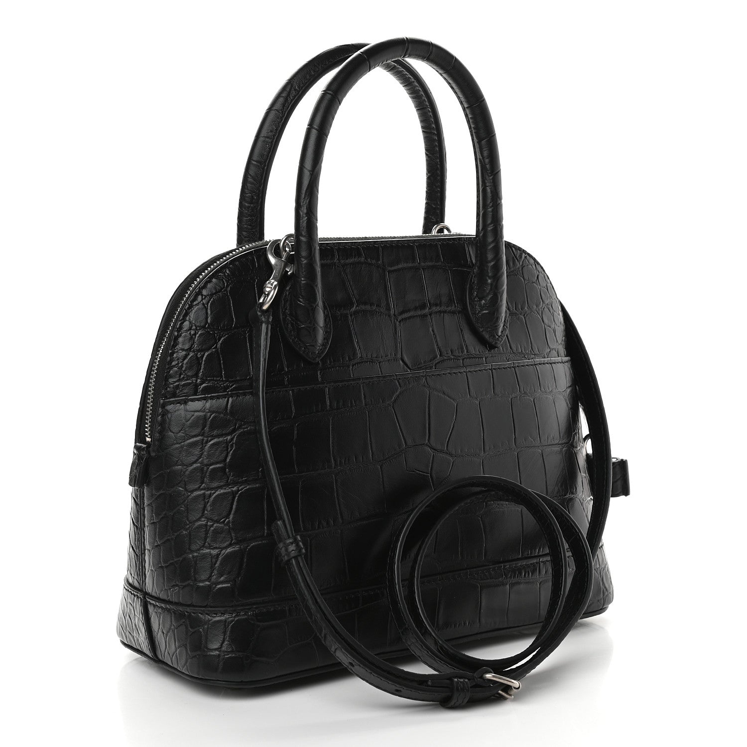 Balenciaga Calfskin Logo Crocodile Embossed S Ville Top Handle Bag Black White 3 of 10
