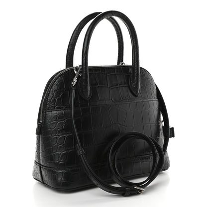 Balenciaga Calfskin Logo Crocodile Embossed S Ville Top Handle Bag Black White 3 of 10
