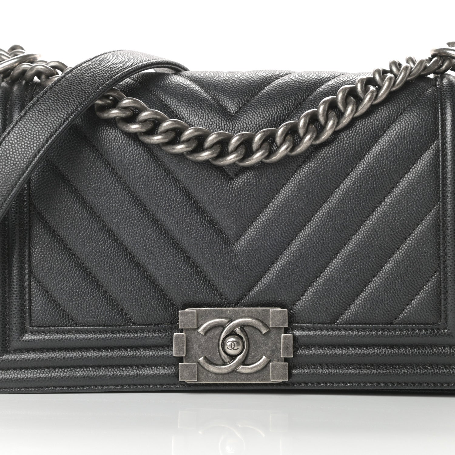 Chanel Caviar Chevron Quilted Medium Boy Flap Black 8 of 12