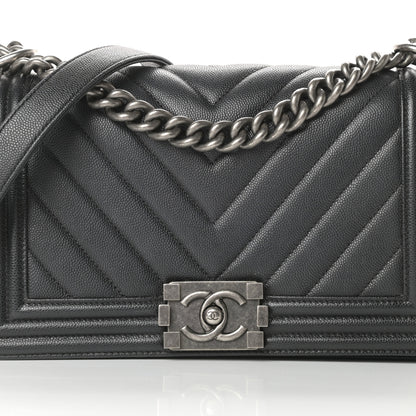Chanel Caviar Chevron Quilted Medium Boy Flap Black 8 of 12