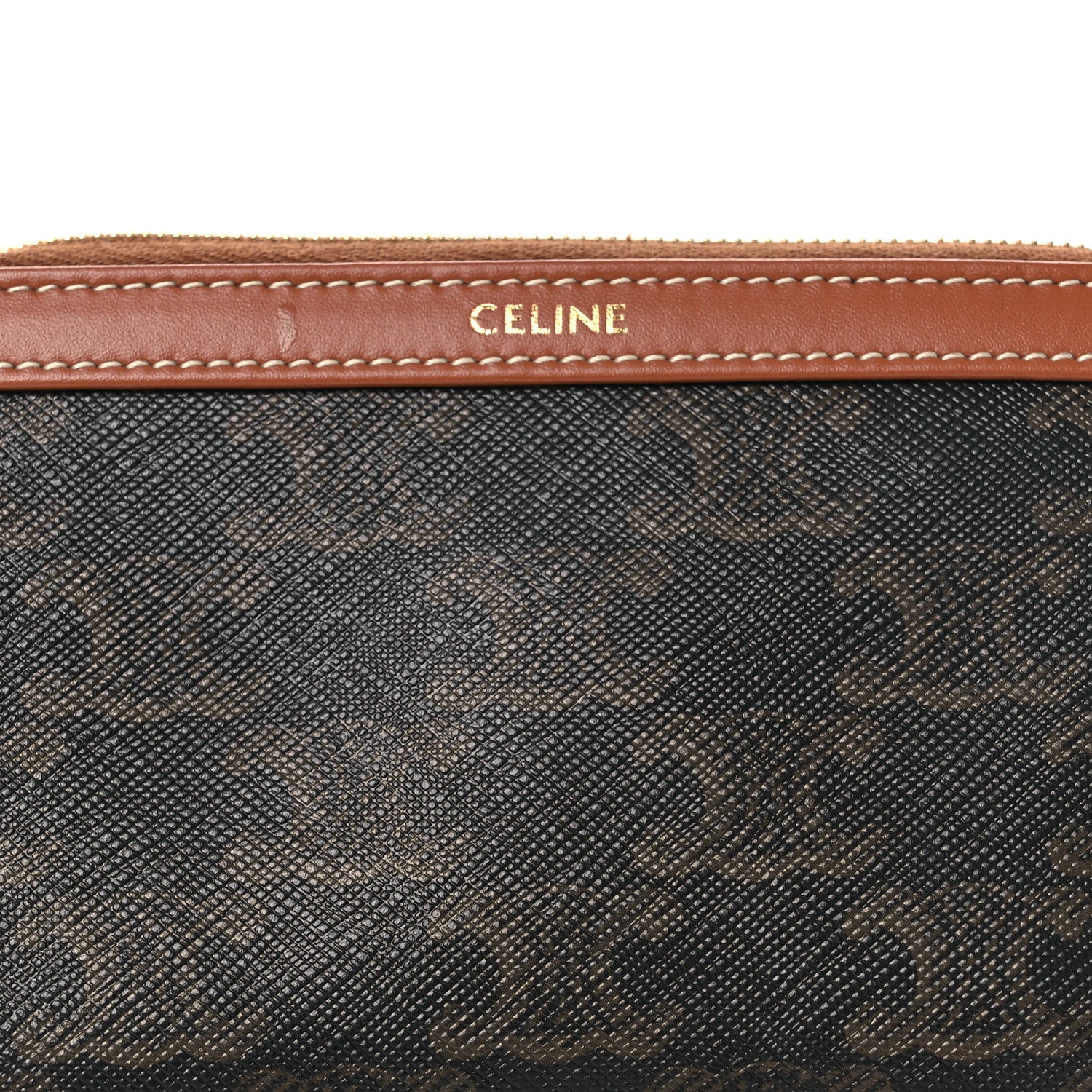 Celine Triomphe Canvas Calfskin Small Cosmetic Pouch Tan 9 of 11