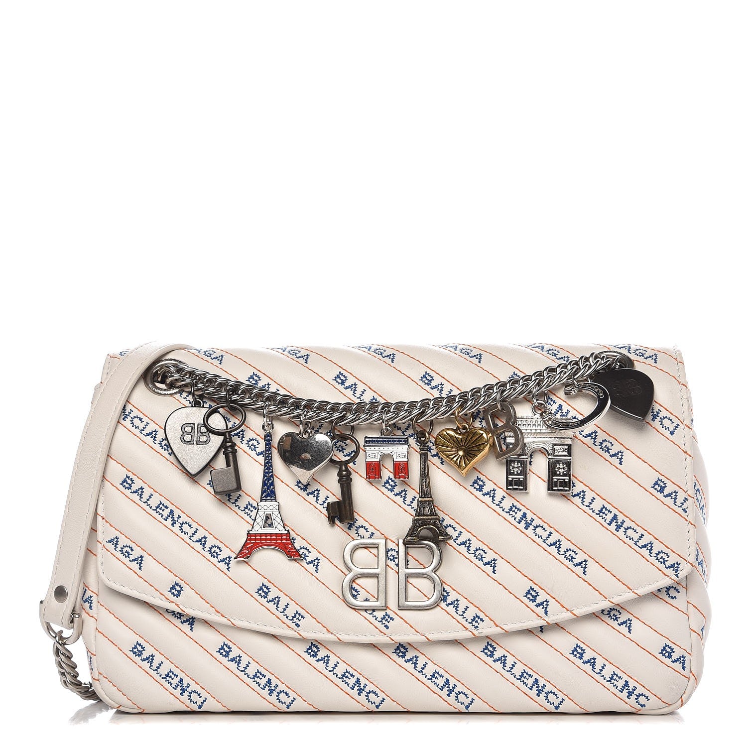 Balenciaga Calfskin Charms Logo Matelasse M BB Round Shoulder Bag Blanc Bleu Orange 1 of 6
