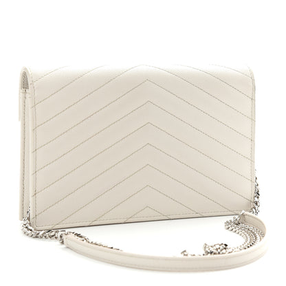 Saint Laurent Grain De Poudre Matelasse Chevron Monogram Envelope Chain Wallet Optical White 2 of 12