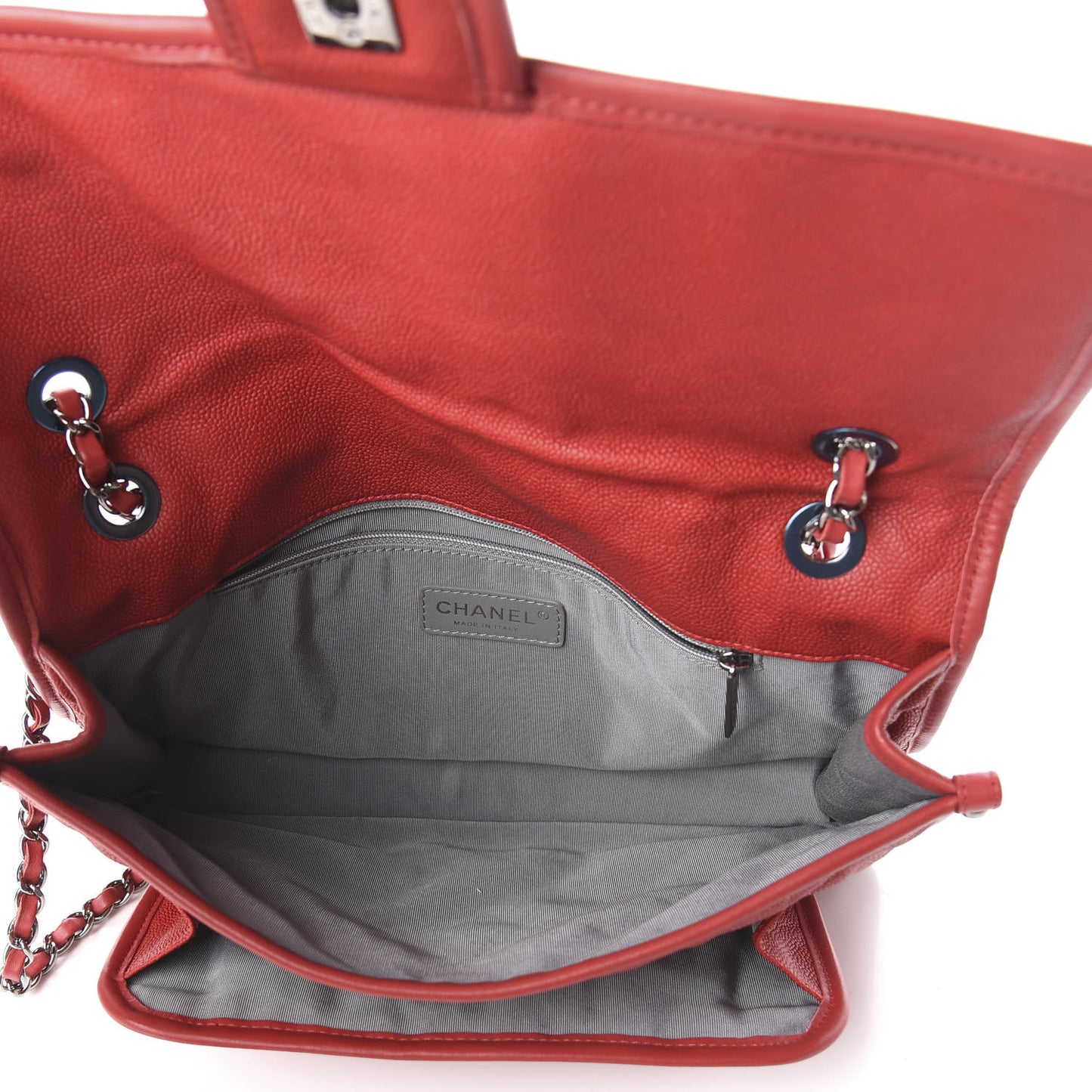 Caviar Quilted Large French Riviera Flap Red