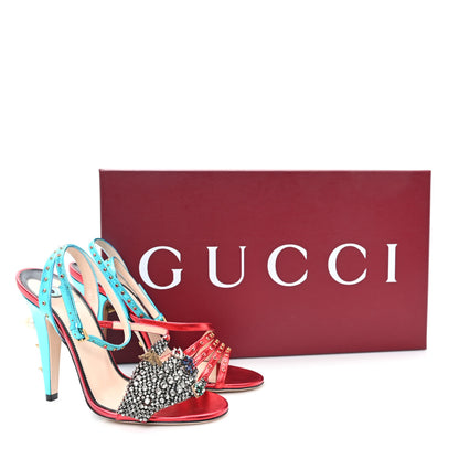 Gucci Metallic Nappa Crystal Embellished Wangy Sandals 36.5 Red Blue 8 of 8