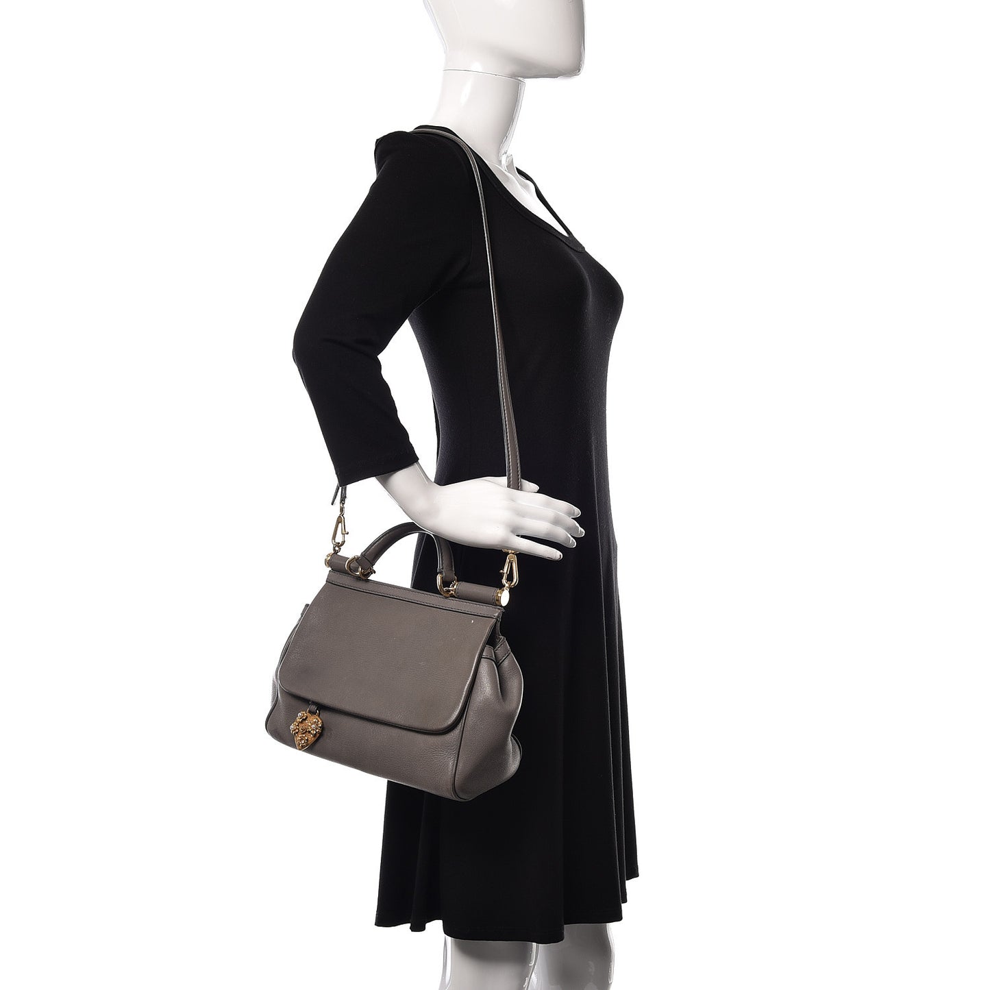 Grained Deerskin Medium Miss Sicily Satchel Grey