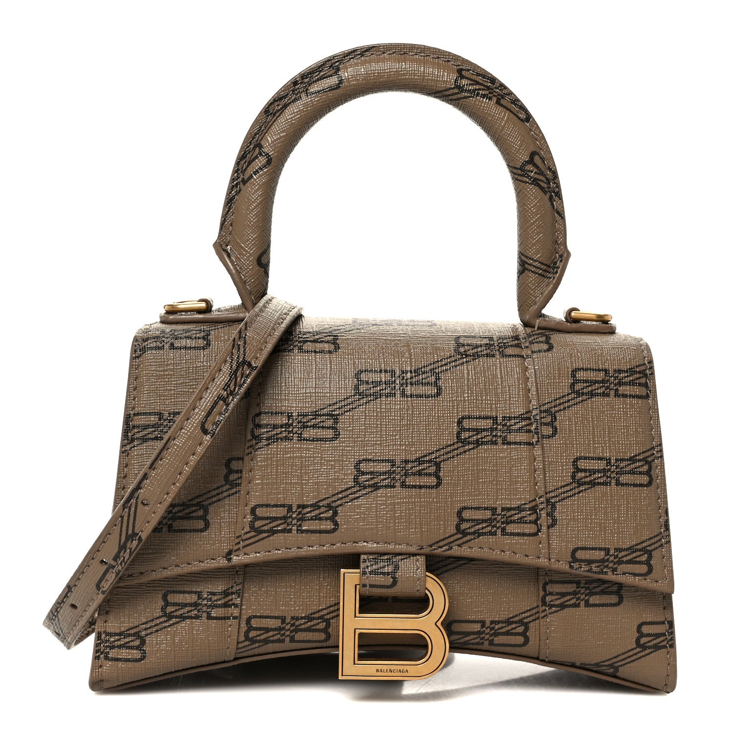 Balenciaga Coated Canvas BB Monogram Hourglass Top Handle Bag XS Beige Brown 1 of 10